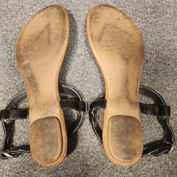 MAURICES Black Thong Crystal Silver Detail Ankle Strap Sandals Womens 8.5 or 9 - Picture 9 of 12